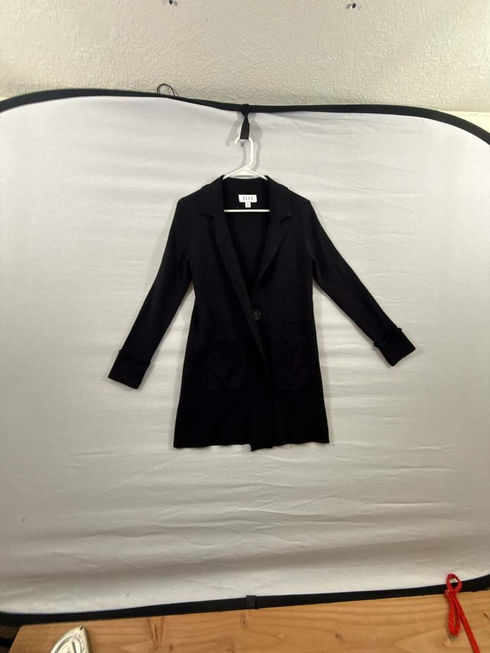Elle Black Long 1-Button Cardigan Sweater Blazer Jacket XS